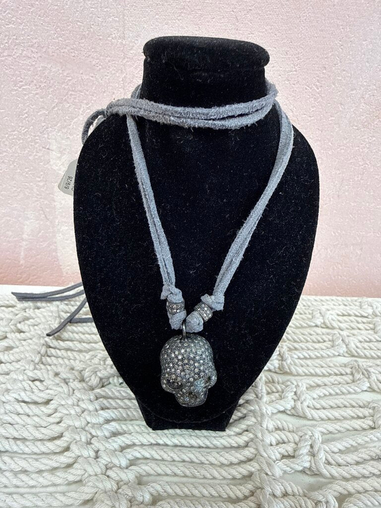 Alexander McQueen Ruthenium Plated Skull Pendant Necklace