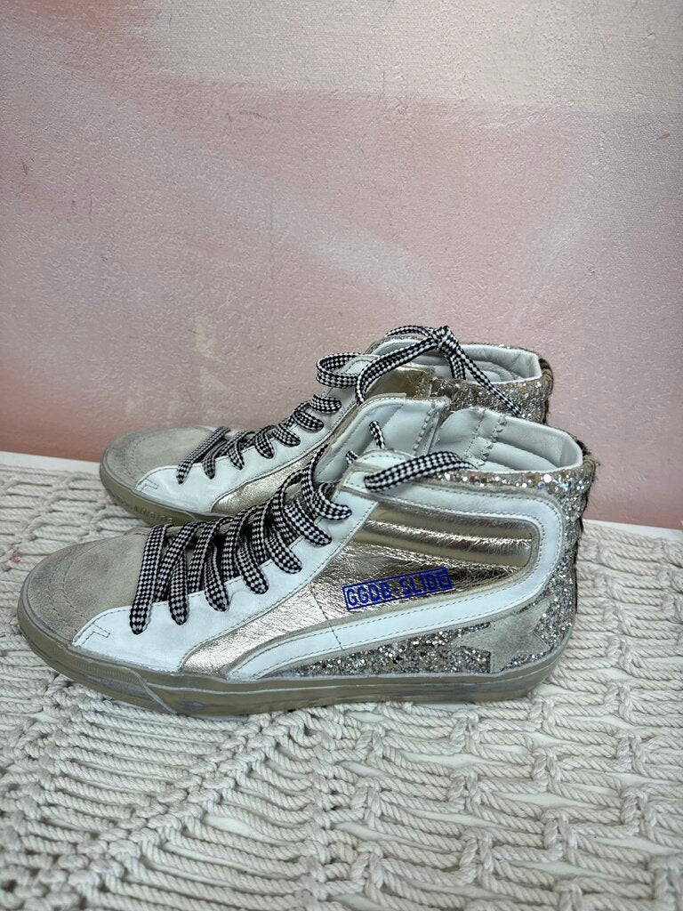 Golden Goose White and Silver Hi Top Sneaker