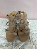 Chloe Tan Fringe Ankle Strap Sandal w/Box