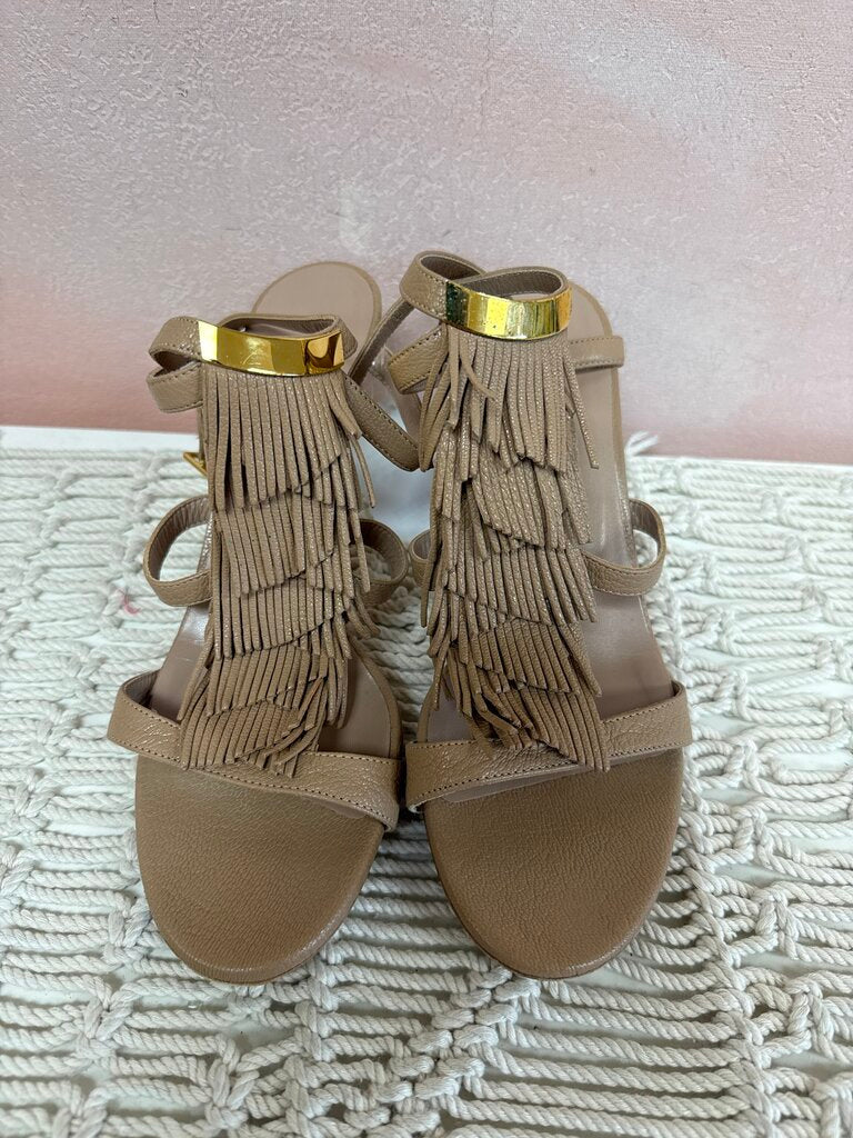 Chloe Tan Fringe Ankle Strap Sandal w/Box
