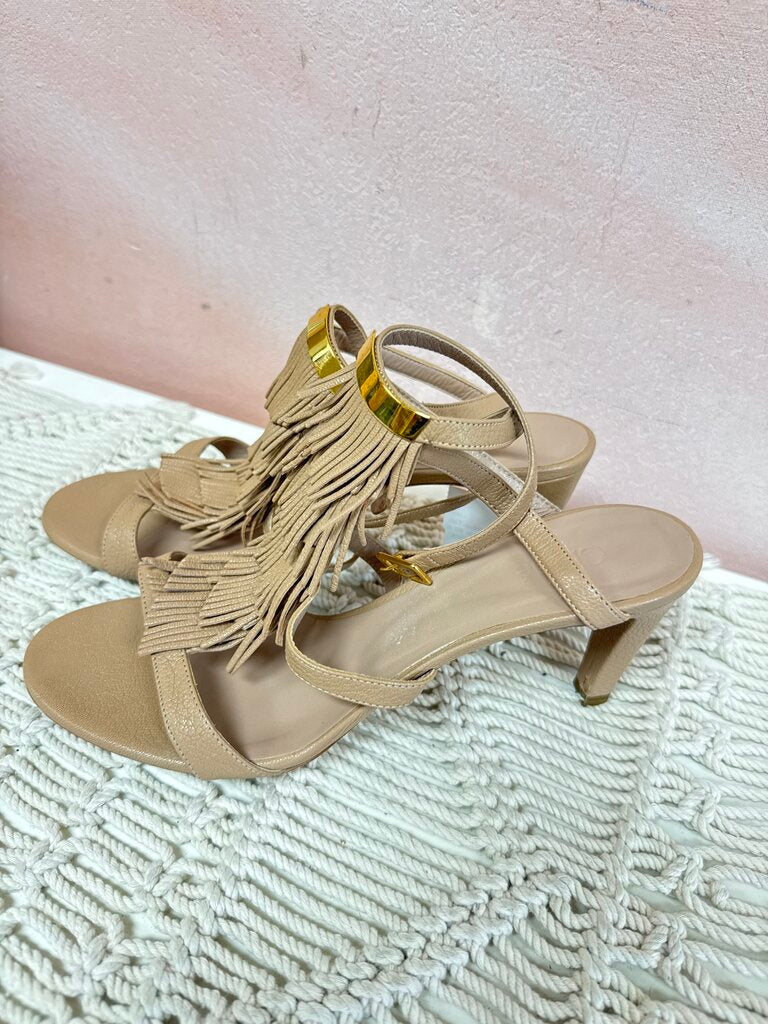 Chloe Tan Fringe Ankle Strap Sandal w/Box