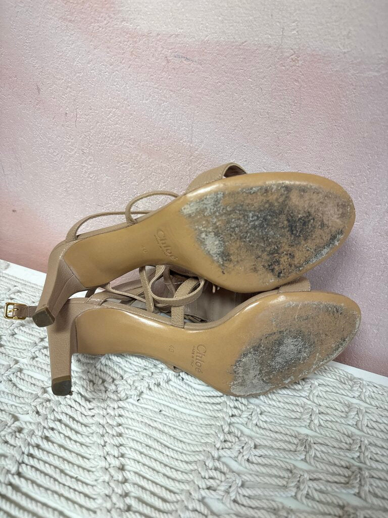 Chloe Tan Fringe Ankle Strap Sandal w/Box