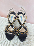 Prada Black Saffiano Gold Studded Heels w/Box (As Is)