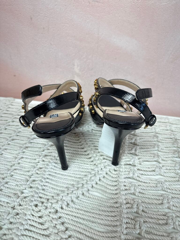 Prada Black Saffiano Gold Studded Heels w/Box (As Is)