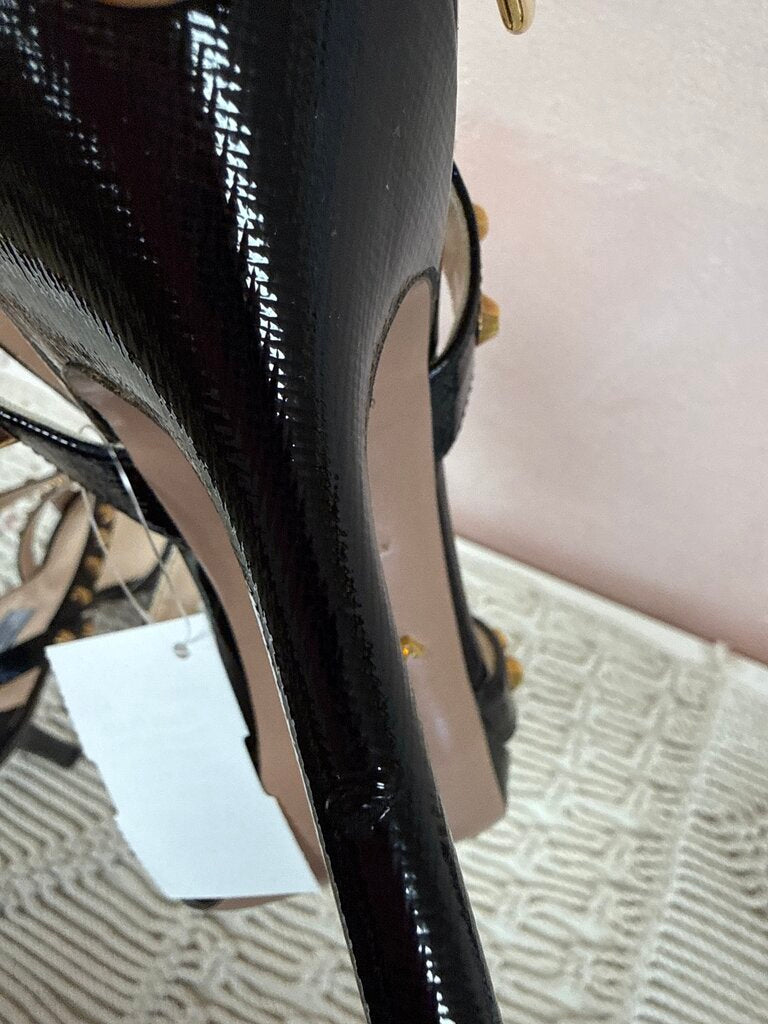 Prada Black Saffiano Gold Studded Heels w/Box (As Is)