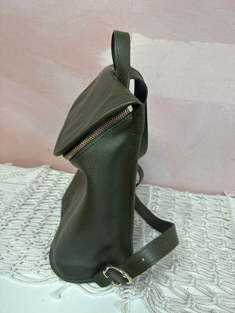 Longchamp Olive Leather Backpack W/ Dustbag