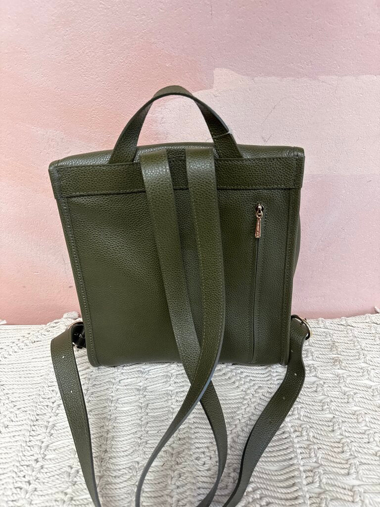 Longchamp Olive Leather Backpack W/ Dustbag