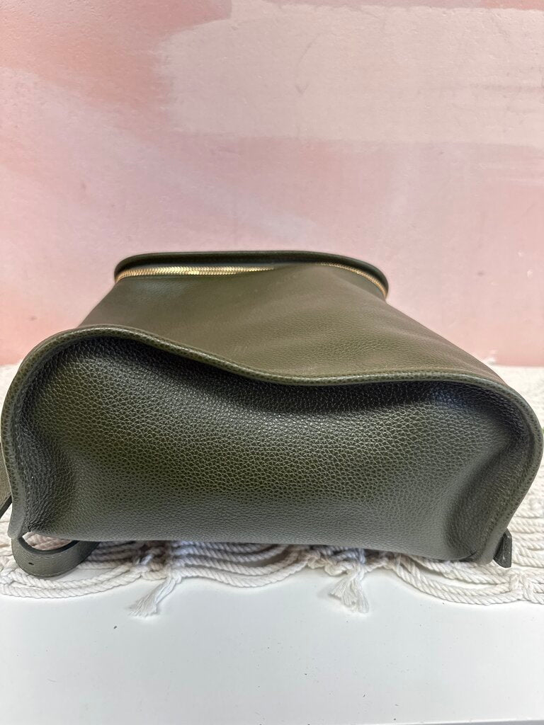 Longchamp Olive Leather Backpack W/ Dustbag
