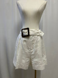 Staud White Linen Belted Cuffed Shorts