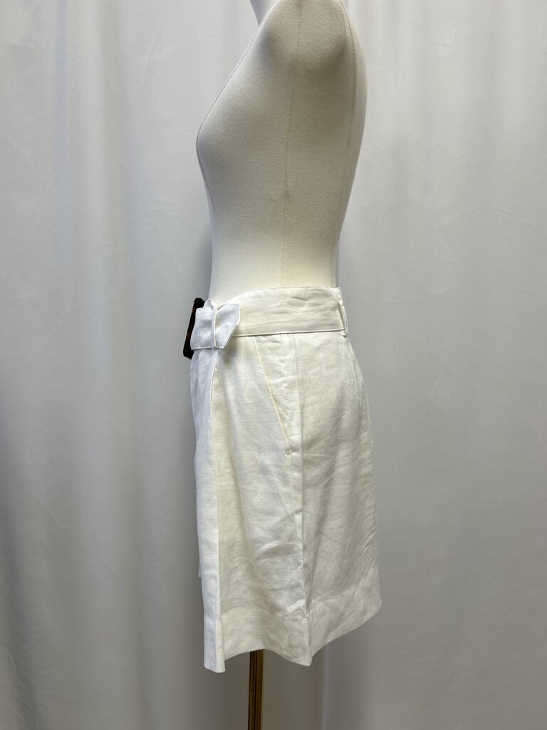 Staud White Linen Belted Cuffed Shorts