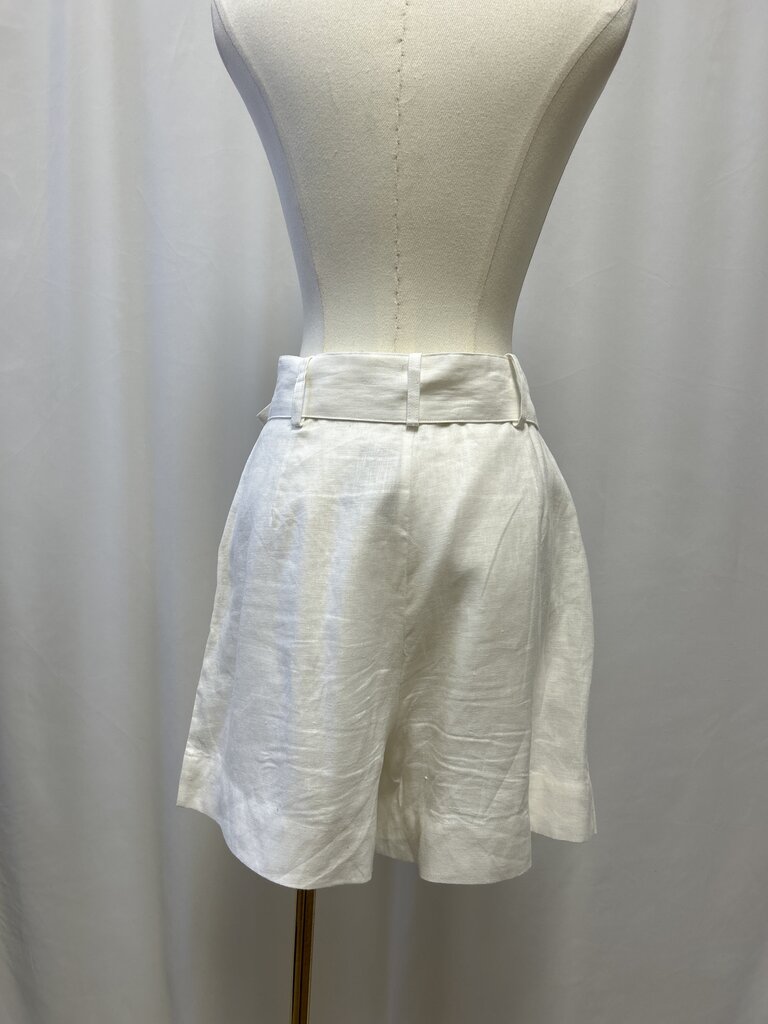 Staud White Linen Belted Cuffed Shorts