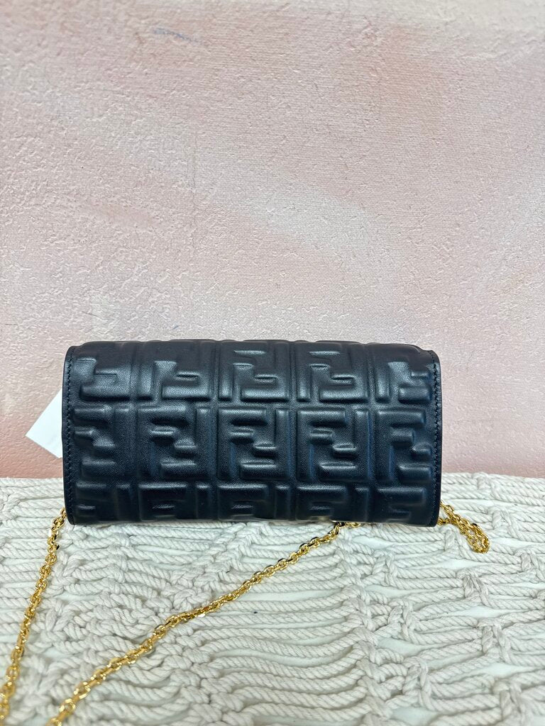 Fendi Black Logo Wallet on a Chain w/Box
