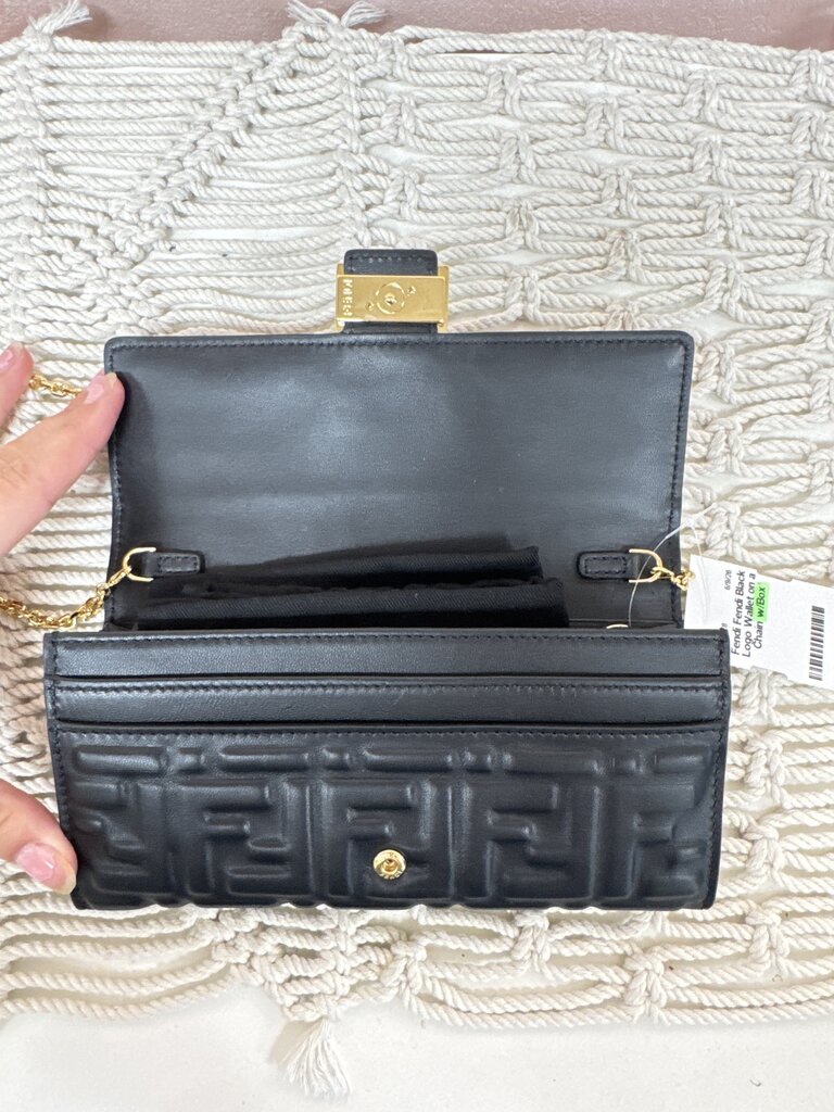 Fendi Black Logo Wallet on a Chain w/Box