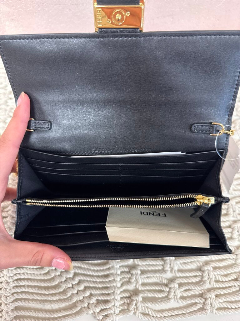 Fendi Black Logo Wallet on a Chain w/Box