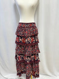 Farm Rio Wine Floral Tiered Maxi Skirt