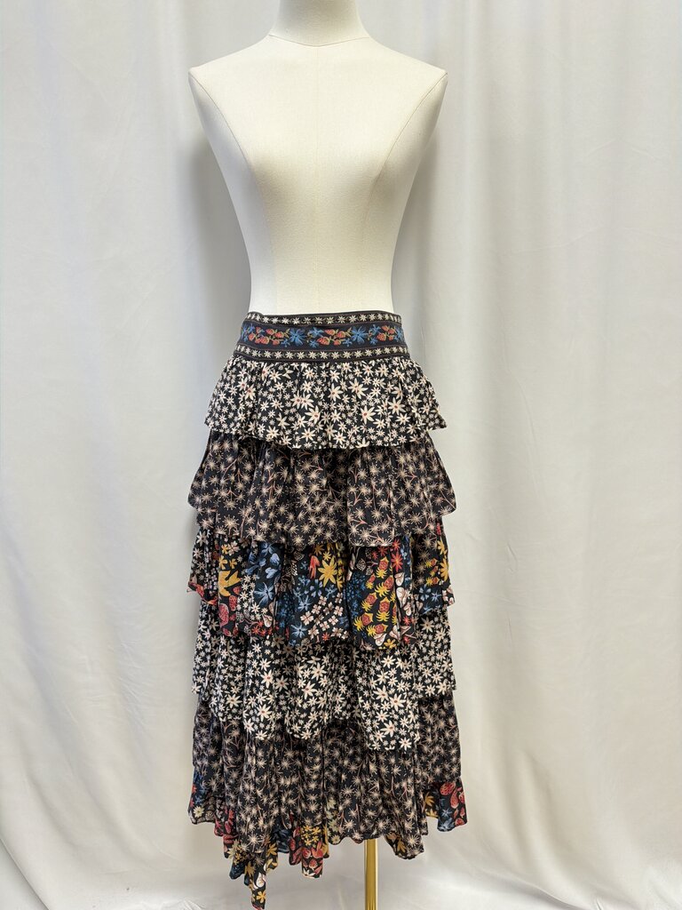 Farm Rio Black Floral Maxi Skirt