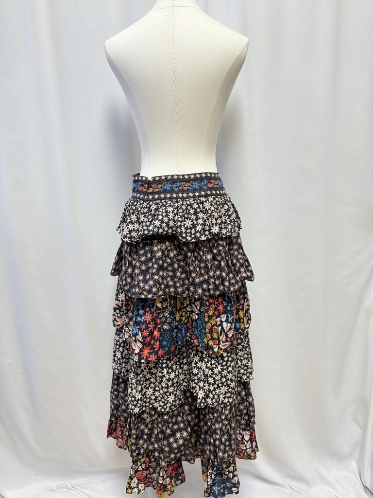 Farm Rio Black Floral Maxi Skirt