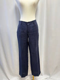 100% Capri Blue Linen Harringbone Trouser