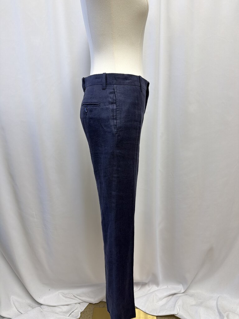 100% Capri Blue Linen Harringbone Trouser