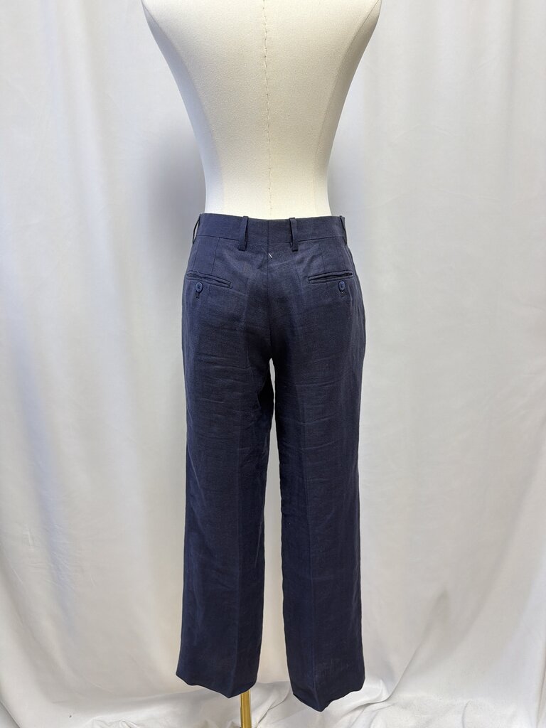 100% Capri Blue Linen Harringbone Trouser