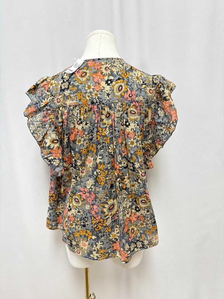 bishop + young Grey Floral Ruffle Top