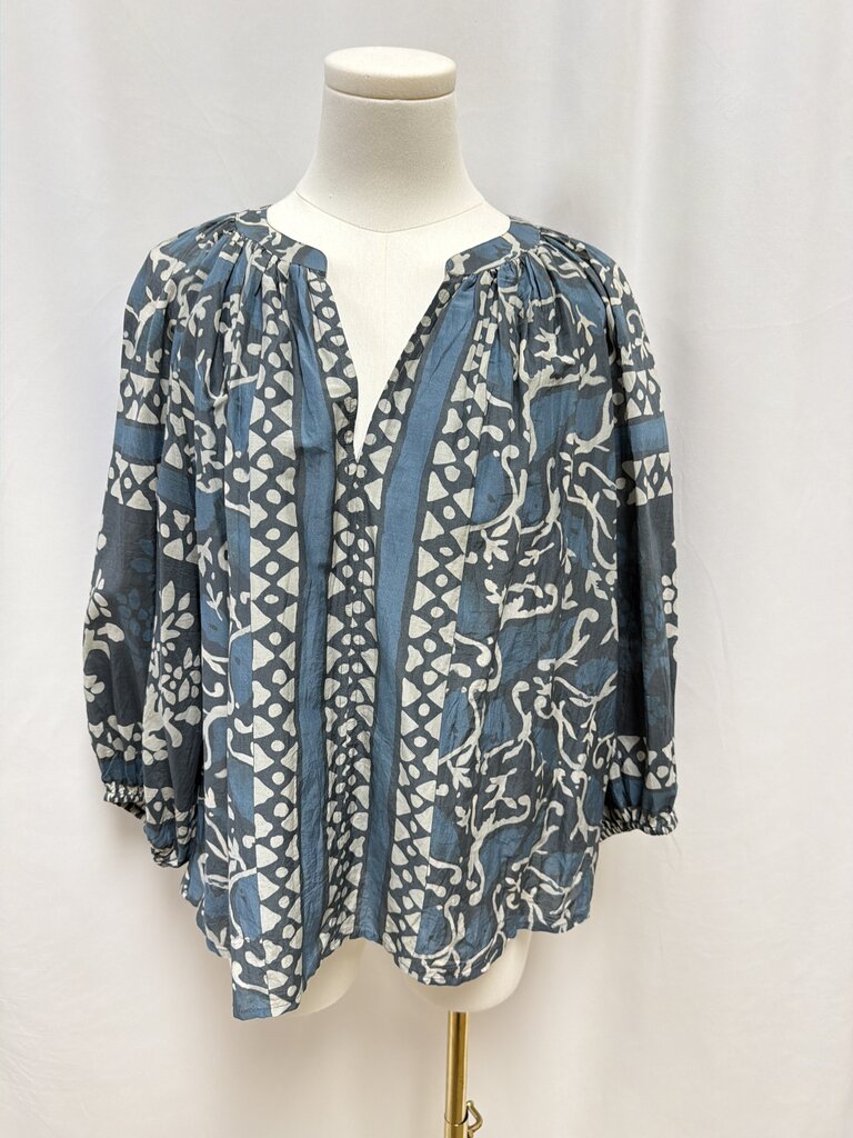 Velvet by Graham Spencer Blue and Grey Printed Blouse