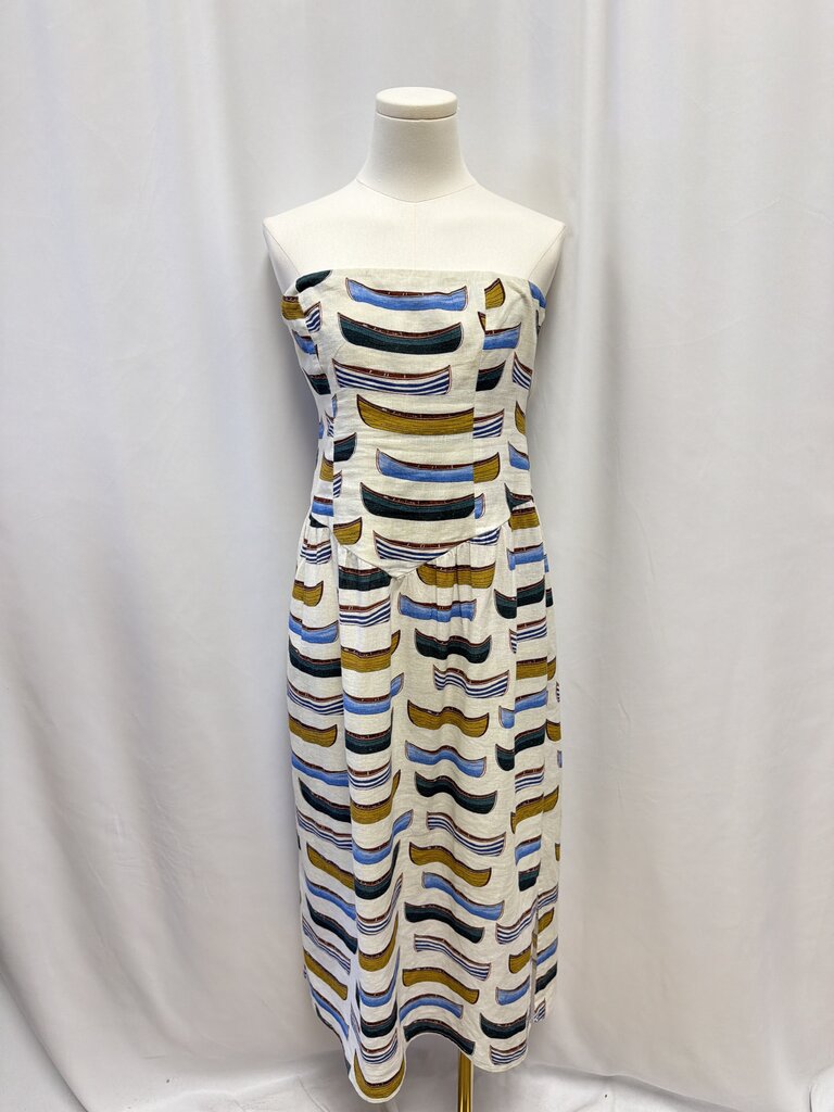 Celandine White Canoe Print Strapless Dress