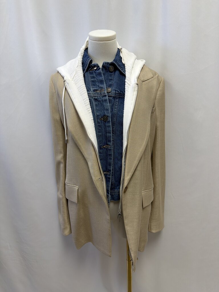 Veronica Beard Tan Blazer w/ White Knit and Denim Dickies