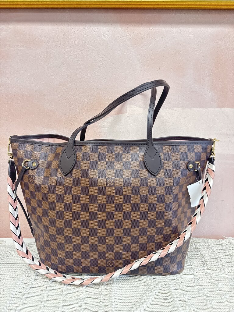 Louis Vuitton Ebene Damier Braided Neverful With Strap and Pochette w/ Box and Dustbag