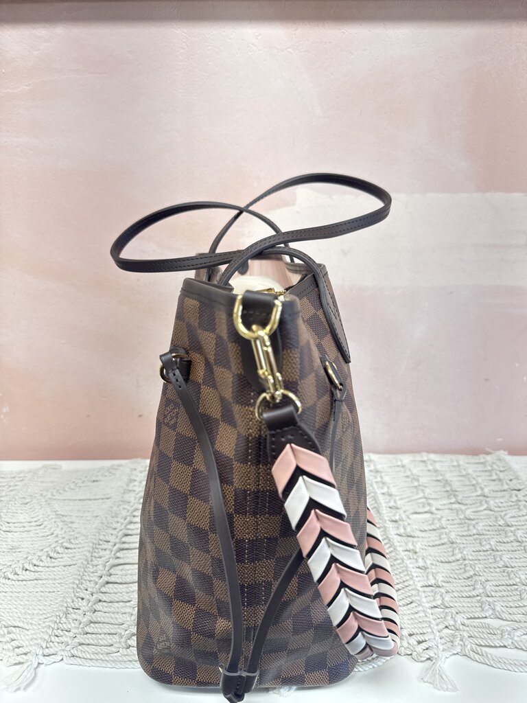 Louis Vuitton Ebene Damier Braided Neverful With Strap and Pochette w/ Box and Dustbag