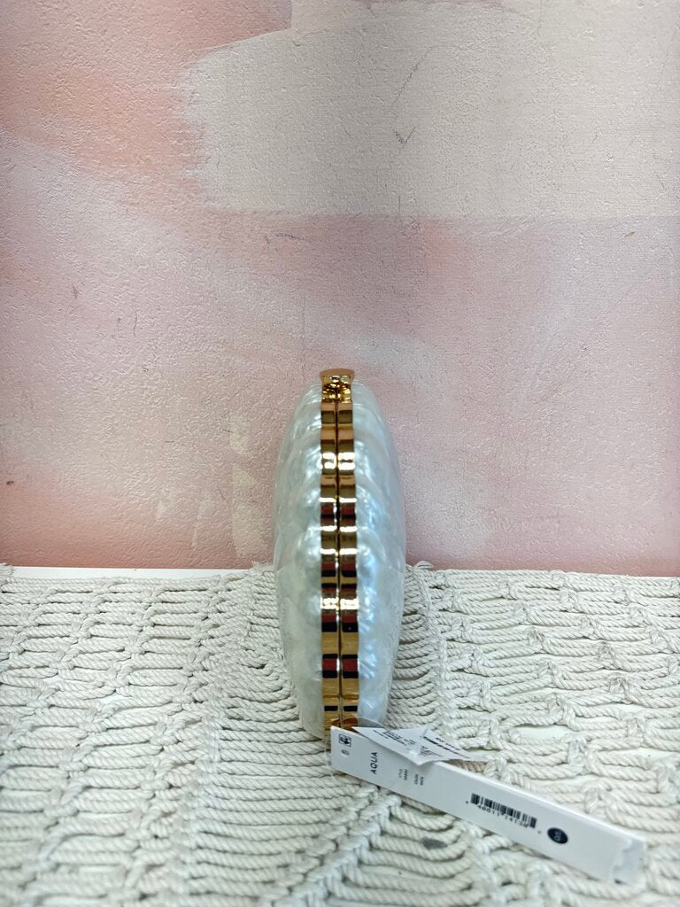 Aqua Pearlized Shell Clutch NWT
