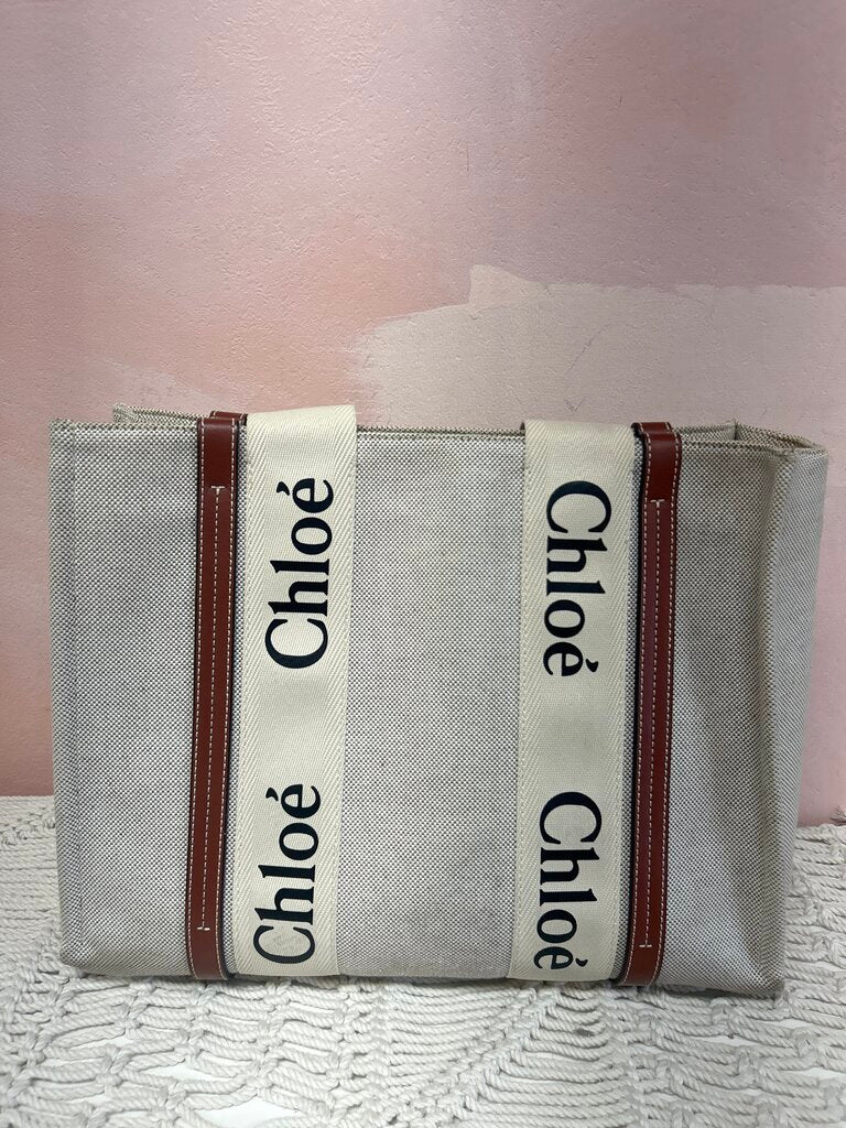 Chloe Woody Canvas Tote Medium (As Is)