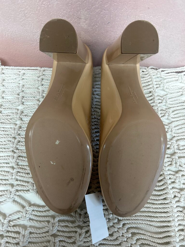 Ferragamo Elinda 85 Patent Block Heel w/ Box and Dustbag
