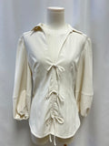 Cinq a Sept Tailored Tie Front Puff Sleeve Blouse