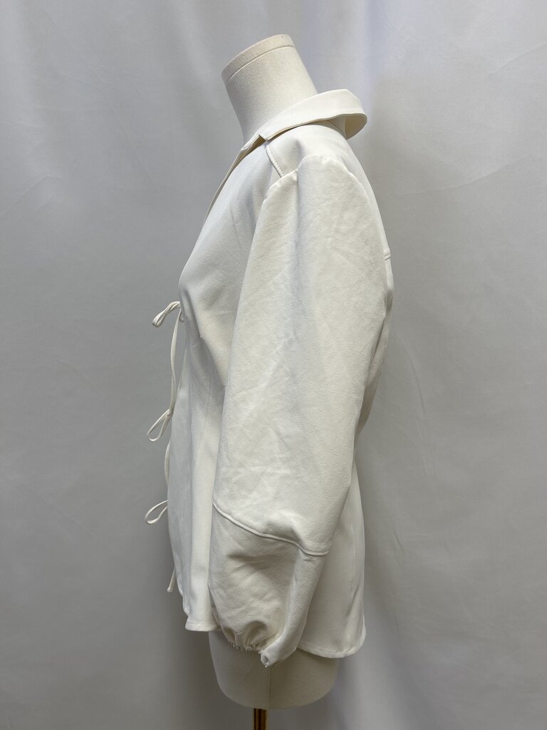 Cinq a Sept Tailored Tie Front Puff Sleeve Blouse