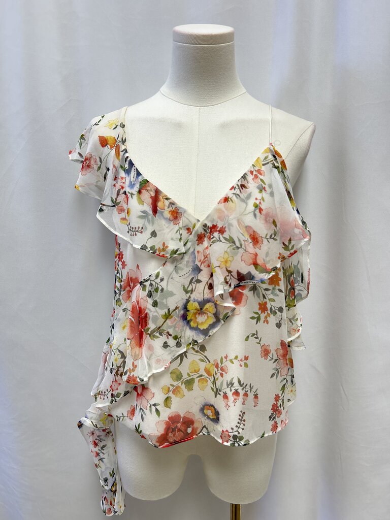 Alice + Olivia Asymmetrical Floral Paulina Silk Tank (As Is)