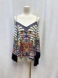 Camilla Stripe and Floral Print Cold Shoulder Silk Top