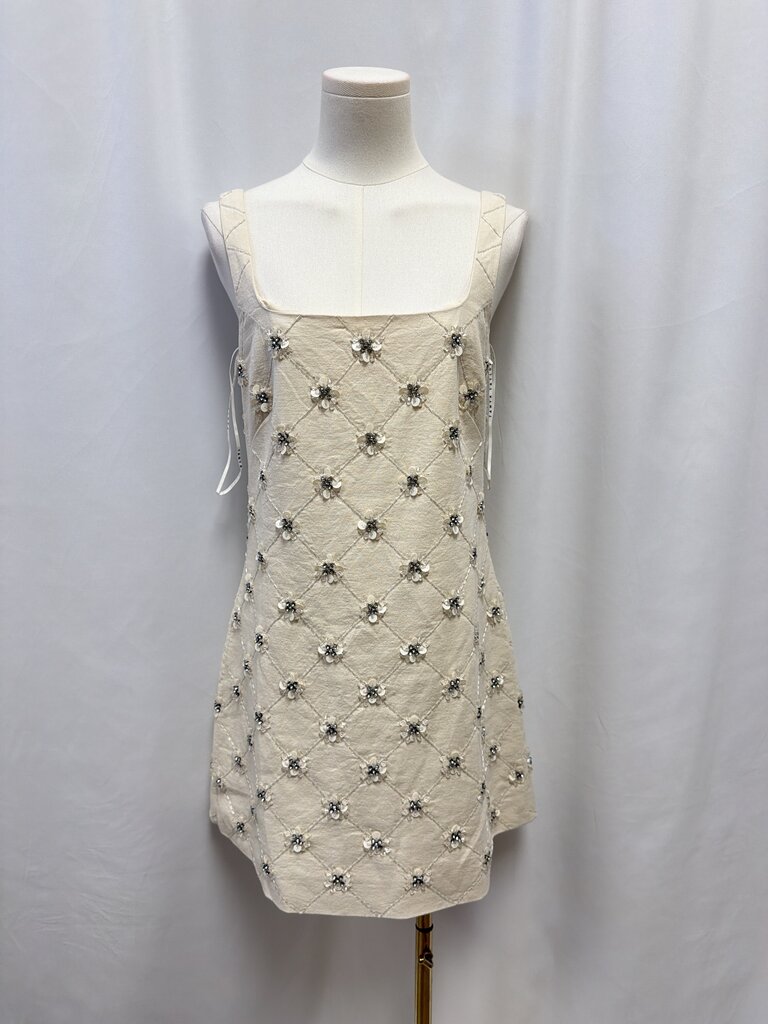 Tanya Taylor Linen Blend Embellished Floral Mini Dress