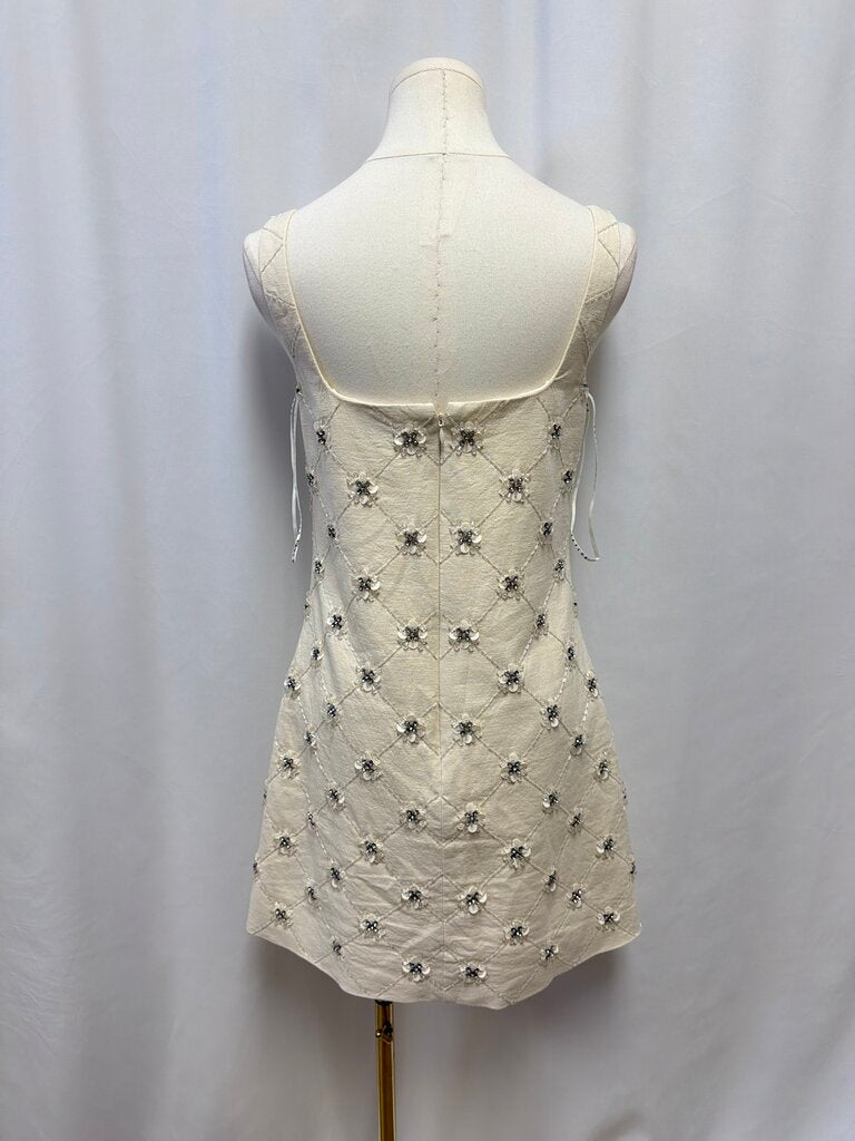 Tanya Taylor Linen Blend Embellished Floral Mini Dress