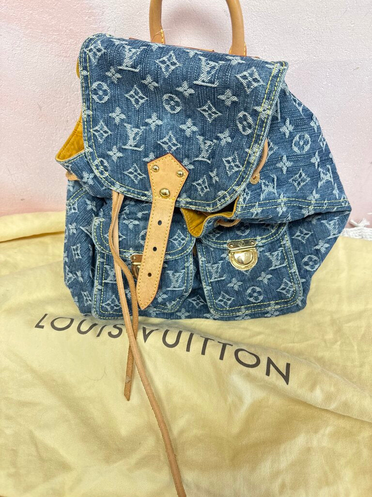 Louis Vuitton Monogram Sac A Dos Denim Backpack w/ Dustbag