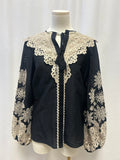 Kobi Halperin Cotton/Silk Blend Floral Tan Lace Detail Blouse