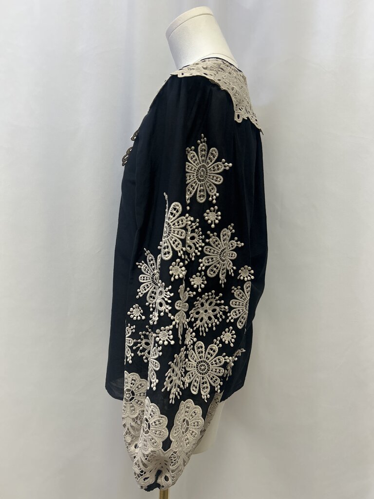 Kobi Halperin Cotton/Silk Blend Floral Tan Lace Detail Blouse