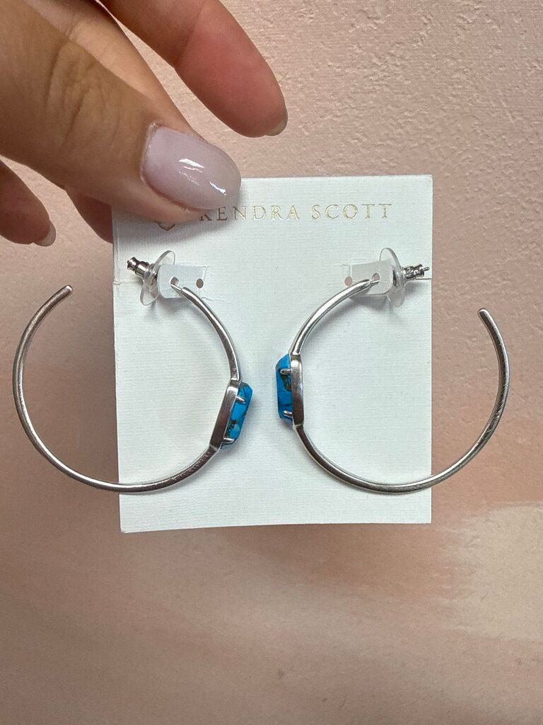 Kendra Scott Silver and Turquoise Hoop Earring w/Bag