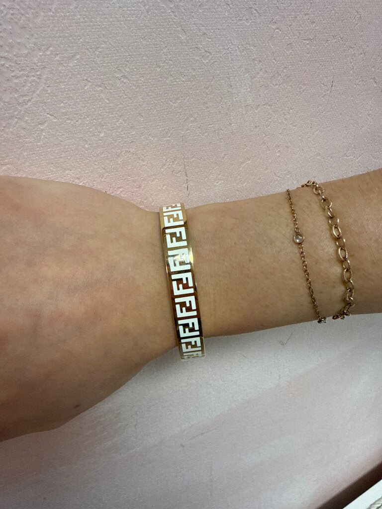 Fendi Gold and White Enamel Bracelet w/Box