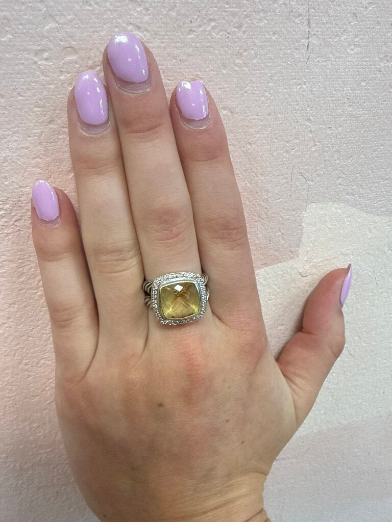 David Yurman Two-Tone Citrine Albion Halo Pave Diamond Ring