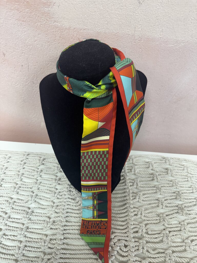Hermes Red and Green Silk Twilly w/Box