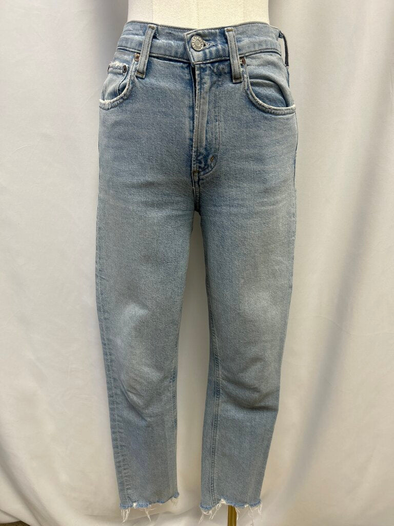 Agolde Straight Leg Distressed Hem Light Wash Jean