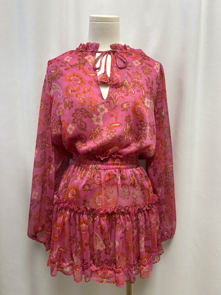 Misa Pink Floral Ruffle Mini Dress