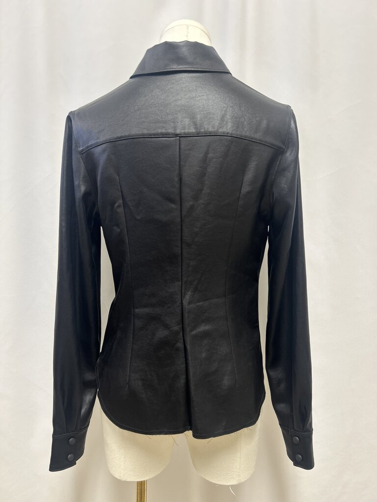 Rta Black Satin Ruched Button Up