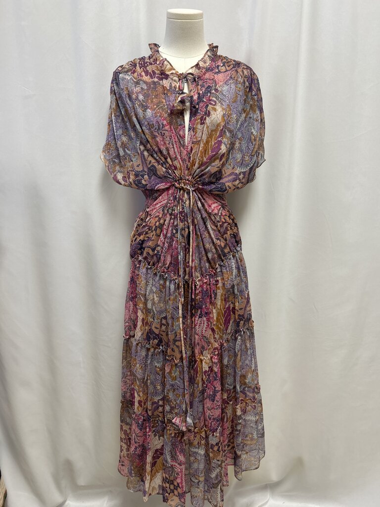 Misa Purple Floral Ruffle Maxi Dress